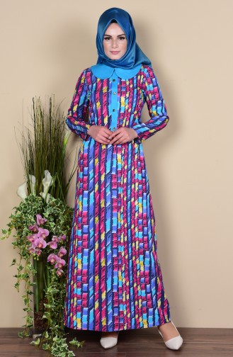 Navy Blue Hijab Dress 1392-03