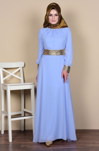 فستان للمناسبات بتفاصيل لامعة لون ازرق فاتح  2398-19