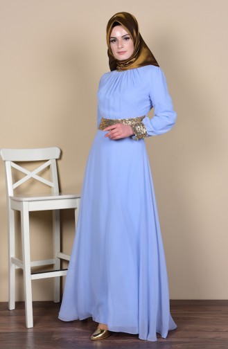 Embroidered Chiffon Evening Dress 2398-19 Baby Blue 2398-19