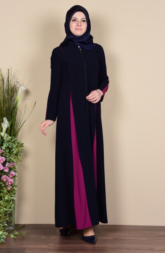 Patchwork Abaya mit Reißverschluss 1508-02 Dunkelblau Fuchsia 1508-02