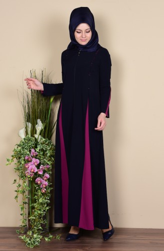 Patchwork Abaya mit Reißverschluss 1508-02 Dunkelblau Fuchsia 1508-02