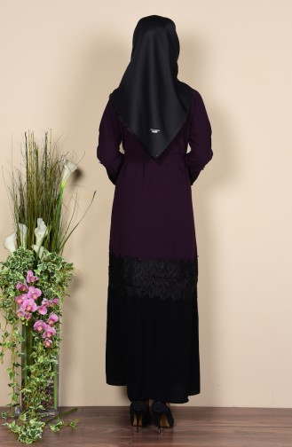 Abaya Détail Dentelle 7724-01 Pourpre 7724-01