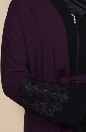 Abaya Détail Dentelle 7724-01 Pourpre 7724-01