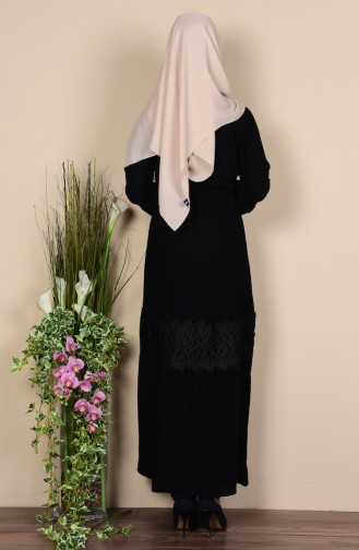 Abaya Détail Dentelle  7724-02 Noir 7724-02