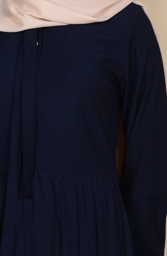 Kravat Yaka Düğmeli Elbise 2094-05 Lacivert