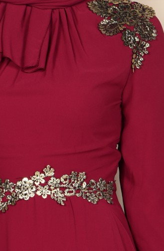 Şallı Dantel Detaylı Elbise 3010-05 Kırmızı