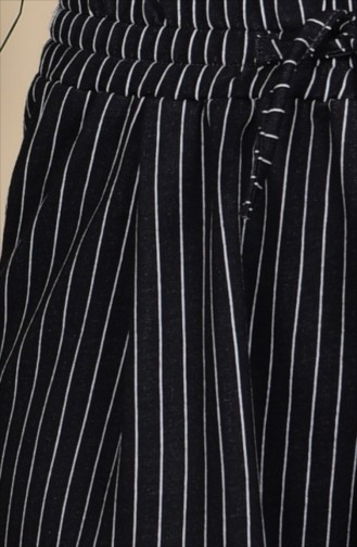 Beli Lastikli Çizgili Pantolon 5945-03 Siyah