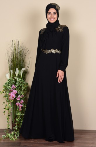 Kleid mit Spitzen und Schal 3010-04 Schwarz 3010-04