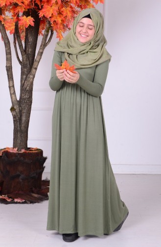 Light Khaki Green Hijab Dresses for Young Girls 0780-10