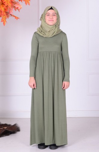 Light Khaki Green Young Hijab Dress 0780-10