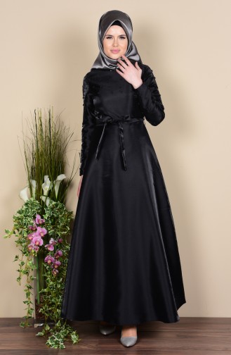 Pearl Detailed Belted Dress 0001-01 Black 0001-01