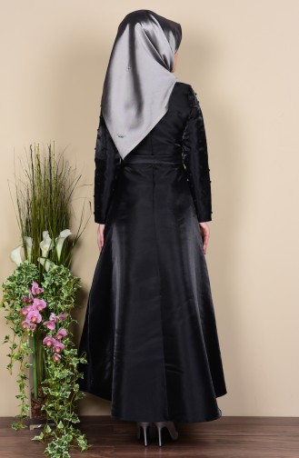 İnci Detaylı Kuşaklı Elbise 0001-01 Siyah 0001-01