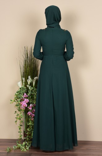 Şallı Dantel Detaylı Elbise 3010-01 Yeşil