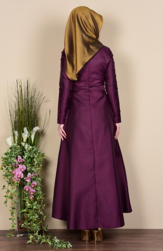 Pearl Detailed Belted Dress 0001-03 Plum 0001-03