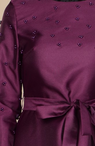 فستان بحزام خصر وتفاصيل من اللؤلؤ 0001-03 لون أرجواني 0001-03