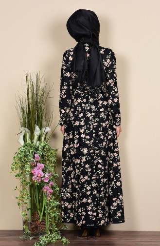 Schwarz Hijab Kleider 3024-02