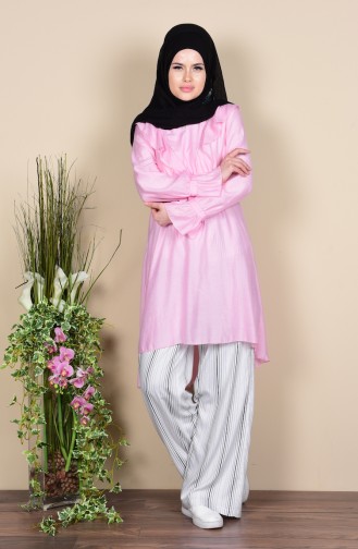 Fırfır Detaylı Tunik 1394-04 Toz Pembe 1394-04