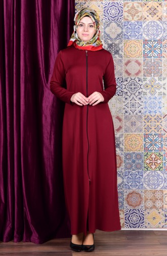 Abaya Fermeture a Glisiere 0546-09 Bordeaux 0546-09