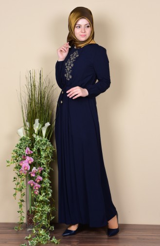 Navy Blue Hijab Dress 1084-07
