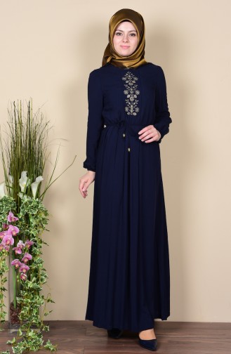 Navy Blue Hijab Dress 1084-07