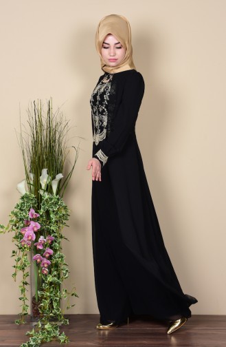 Black Hijab Evening Dress 52608-03