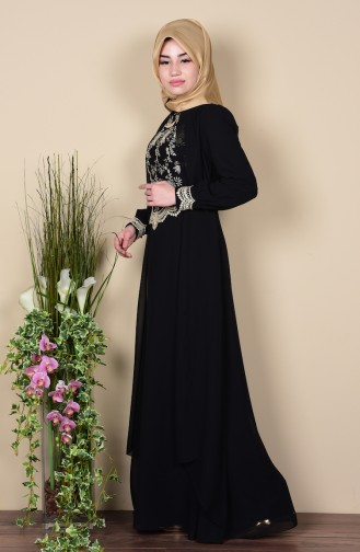 Black Hijab Evening Dress 52608-03