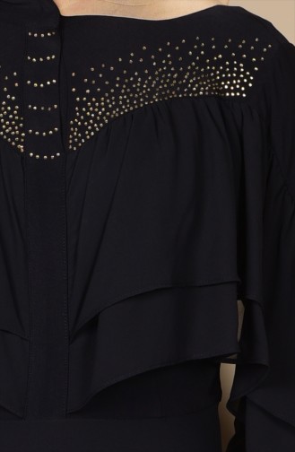 Taş Baskılı Şifon Elbise 99017-03 Siyah