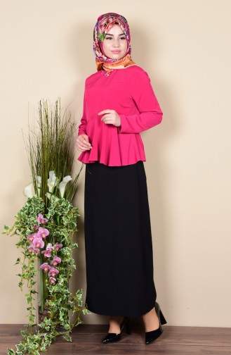 Eteği Volanlı Bluz 2936-03 Fuşya