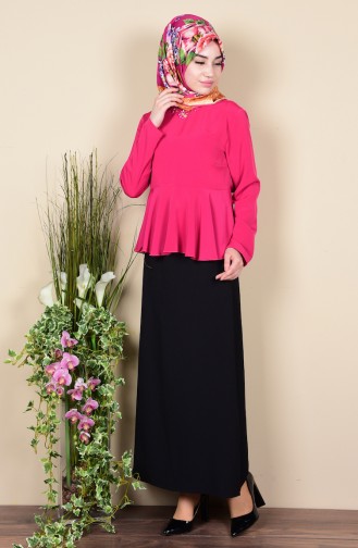 Eteği Volanlı Bluz 2936-03 Fuşya