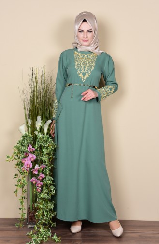 Green Almond Hijab Evening Dress 5022-09