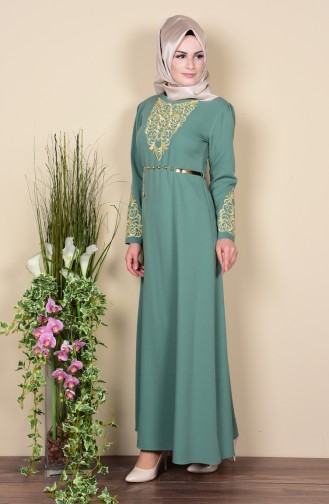 Green Almond Hijab Evening Dress 5022-09