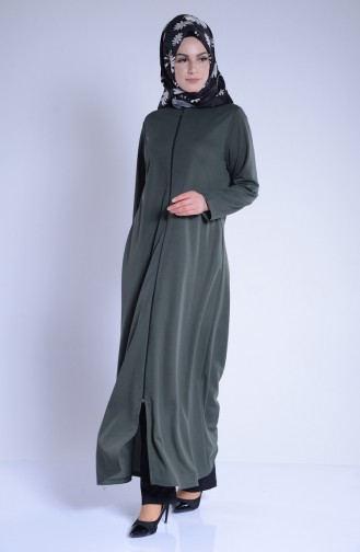 Abaya avec Poches 8001-01 Vert Khaki 8001-01