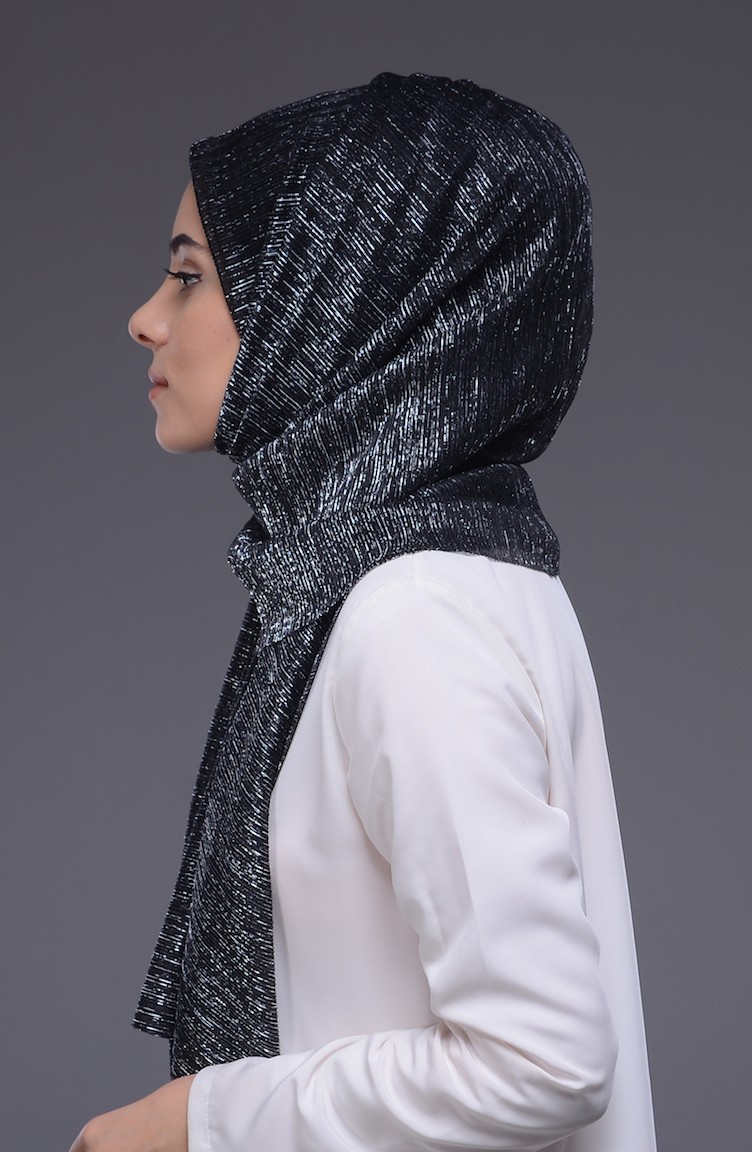 Simli Şal 60033-06 Siyah Gümüş Gri | Sefamerve