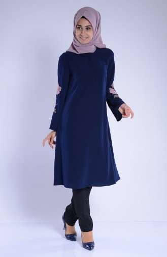 İşlemeli Tunik 1586-01 Lacivert