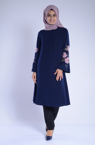İşlemeli Tunik 1586-01 Lacivert