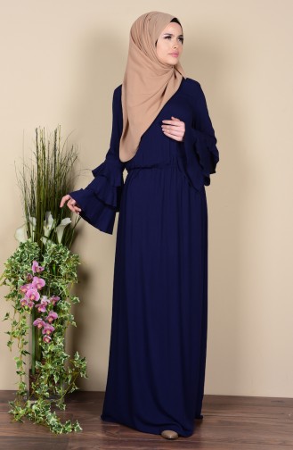 Navy Blue Hijab Dress 6070-06
