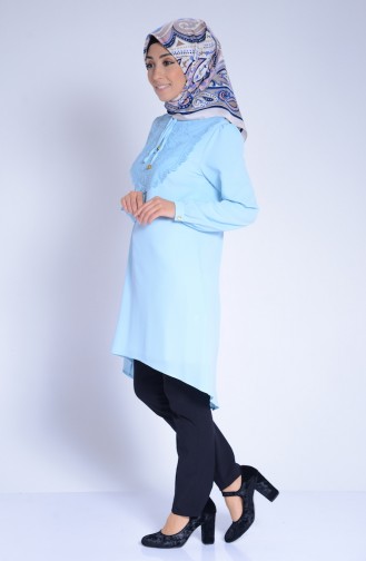 Sefamerve Dantel Detaylı Tunik 5280-01 Buz Mavi