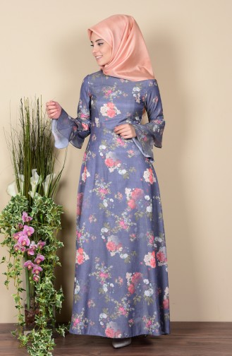 Navy Blue Hijab Dress 4045-28