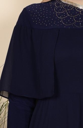 Taş Baskılı Şifon Elbise 99054-02 Lacivert