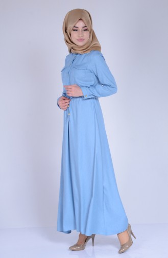 Beli Büzgülü Elbise 5806-07 Bebe Mavi
