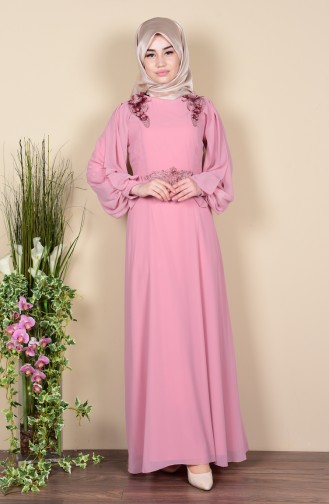 Powder Hijab Evening Dress 52553-09