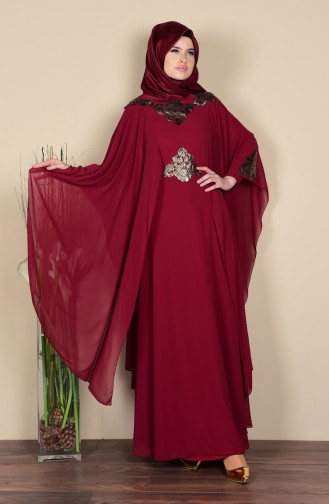 Claret Red Hijab Evening Dress 3014-04