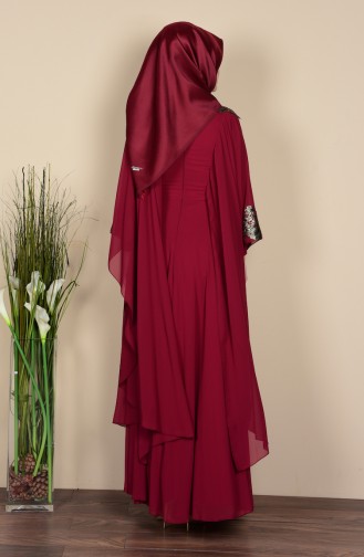 Claret Red Hijab Evening Dress 3014-04