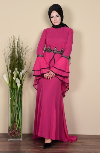 Fuchsia Hijab Evening Dress 3012-03