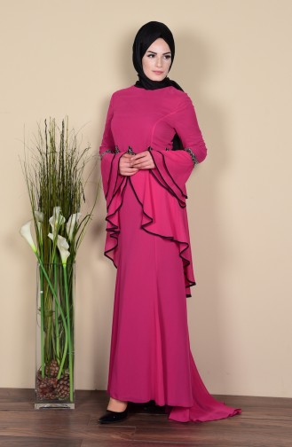 Fuchsia Hijab Evening Dress 3012-03