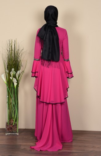 Fuchsia Hijab Evening Dress 3012-03