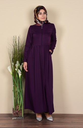 Geraftes Abaya mit Reißverschluss 5911-01 Lila 5911-01