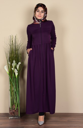 Geraftes Abaya mit Reißverschluss 5911-01 Lila 5911-01