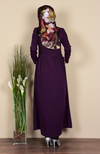 Geraftes Abaya mit Reißverschluss 5911-01 Lila 5911-01