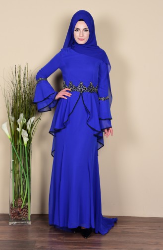 Saks-Blau Hijab-Abendkleider 3012-05